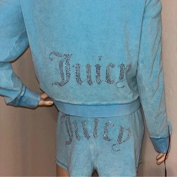 JUICY COUTURE Big Bling Terry Track Suit Jacket and Shorts in Wave Size XL NEW - Picture 10 of 17